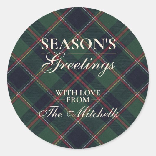 Classic Dark Blue Red Green Plaid Pattern ラウンドシール (正面)