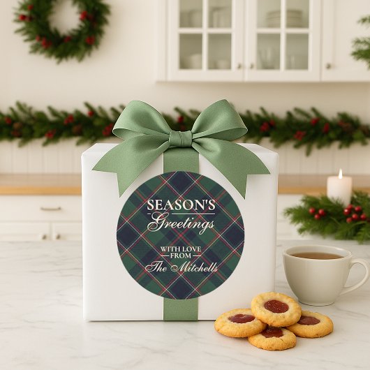 Classic Dark Blue Red Green Plaid Pattern ラウンドシール