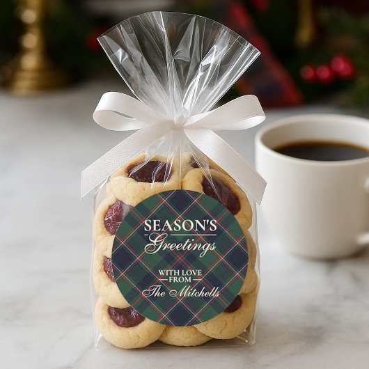 Classic Dark Blue Red Green Plaid Pattern ラウンドシール