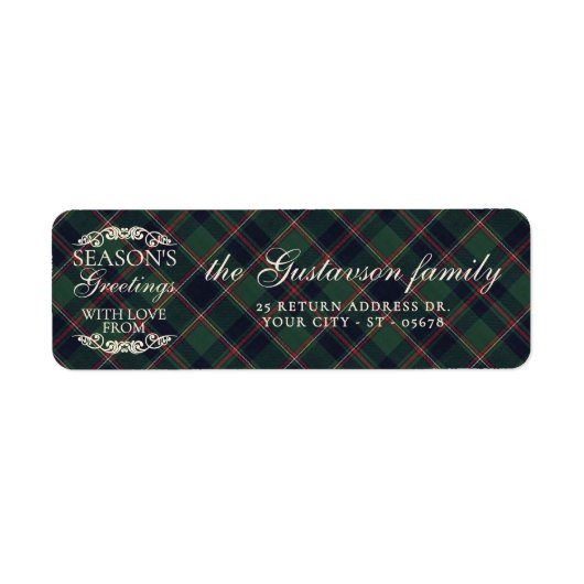 Classic Dark Blue Red Green Plaid Pattern ラベル (正面)