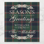 Classic Dark Blue Red Green Plaid Pattern ワインラベル (シングルラベル)