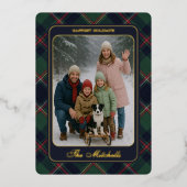 Classic Dark Blue Red Green Plaid Pattern Gold 箔シーズンカード (正面)