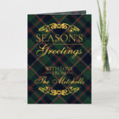 Classic Dark Blue Red Green Plaid Pattern Gold 箔シーズンカード (正面)