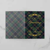 Classic Dark Blue Red Green Plaid Pattern Gold 箔シーズンカード (外側レイダウン)
