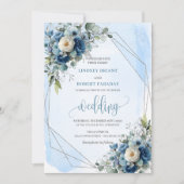 Classic Dark Blue Silver Roses Wedding Invitation 招待状 (正面)