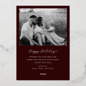 Classic Dark Burgundy and Gold Frame Family Photo 箔シーズンカード (裏面)