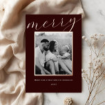 Classic Dark Burgundy and Gold Frame Family Photo 箔シーズンカード<br><div class="desc">Classic minimalist two-sided family photo Christmas cards featuring rose gold foil frame on dark burgundy red color background with personalized family photo and holiday messages.</div>