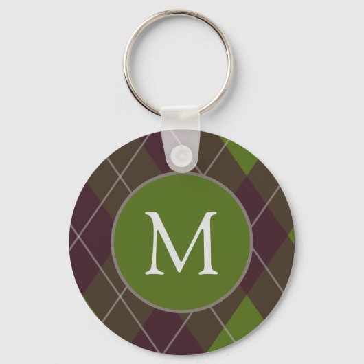 Classic Dark Green Argyle Pattern Monogram キーホルダー (正面)