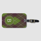 Classic Dark Green Argyle Pattern Monogram ラゲッジタグ (正面横)