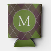 Classic Dark Green Argyle Pattern Monogram 缶クーラー (正面)