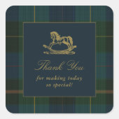 Classic Dark Green & Blue Plaid Baby Shower スクエアシール (正面)