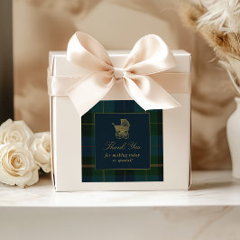 Classic Dark Green & Blue Plaid Baby Shower スクエアシール