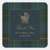 Classic Dark Green & Blue Plaid Baby Shower スクエアシール (正面)