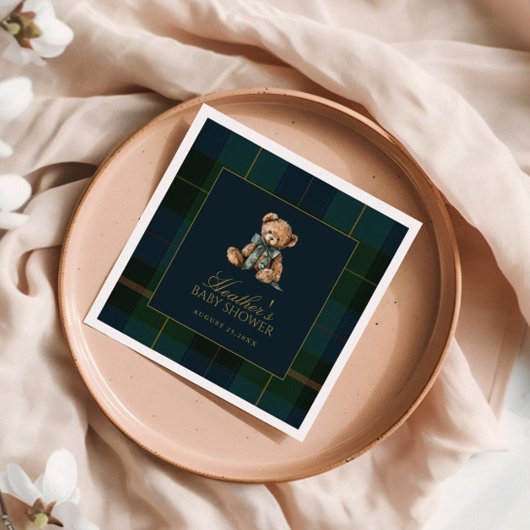 Classic Dark Green & Blue Plaid Baby Shower スタンダードカクテルナプキン