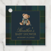 Classic Dark Green & Blue Plaid Baby Shower フェイバータグ (正面)
