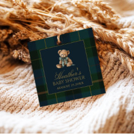Classic Dark Green & Blue Plaid Baby Shower フェイバータグ