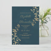 Classic dark green elegant gold floral wedding 招待状 (スタンド正面)