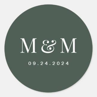 Classic Dark Green Monogram Typography Wedding ラウンドシール
