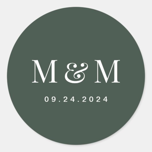 Classic Dark Green Monogram Typography Wedding ラウンドシール (正面)