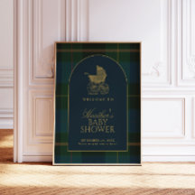 Classic Dark Green Plaid Baby Shower Welcome Sign