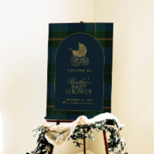 Classic Dark Green Plaid Baby Shower Welcome Sign