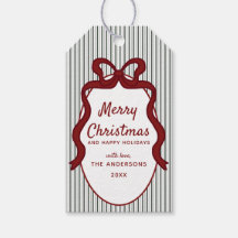 Classic Dark Green Stripes & Bow Frame Christmas 