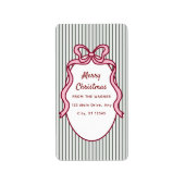 Classic Dark Green Stripes & Pink Bow Christmas ラベル (正面)