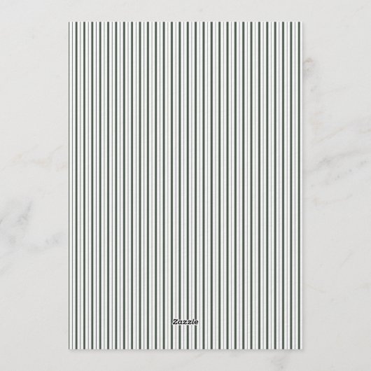 Classic Dark Green Stripes & Pink Bow Christmas  招待状 (裏面)