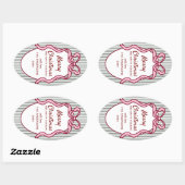 Classic Dark Green Stripes & Pink Bow Christmas 楕円形シール (シート)