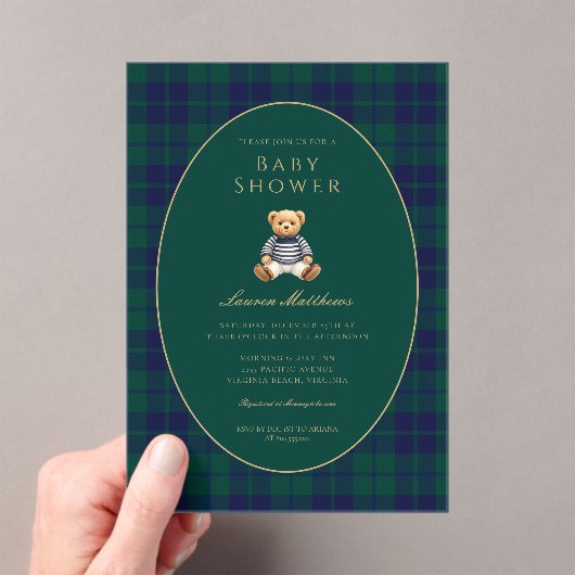 Classic Dark Plaid Baby Shower Acrylic Invitation アクリル招待状 (インサイチュ (ポータブル))