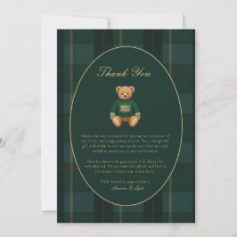 Classic Dark Plaid Lauren Inspired Baby Shower  サンキューカード