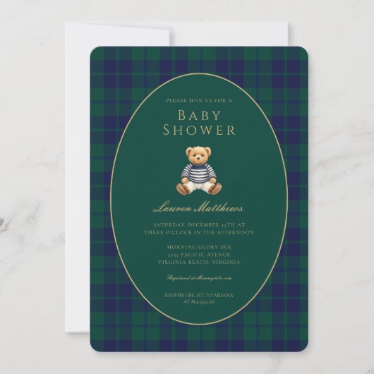 Classic Dark Plaid Lauren Inspired Baby Shower  招待状 (正面)