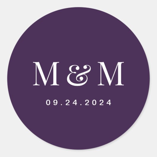 Classic Dark Purple Monogram Typography Wedding ラウンドシール (正面)