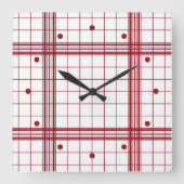 Classic Dark Red Farmhouse Plaid Pattern On White スクエア壁時計 (正面)