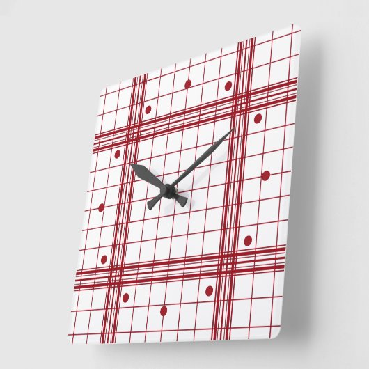 Classic Dark Red Farmhouse Plaid Pattern On White スクエア壁時計 (傾斜)