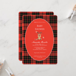Classic Dark Red Plaid Baby Shower Invitation 招待状