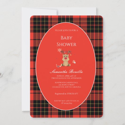 Classic Dark Red Plaid Baby Shower Invitation 招待状 (正面)