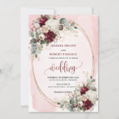Classic deep red blush gold floral wedding invites 招待状 (正面)
