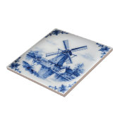 Classic Delft Blue Windmill Canal Scene タイル (側面)