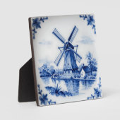Classic Delft Blue Windmill Canal Scene フォトプラーク (正面)
