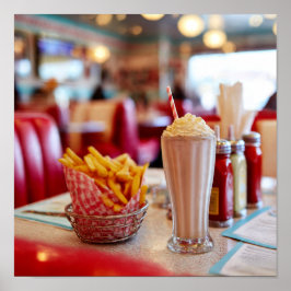 Classic Diner Food - Milkshake & Fries Table ポスター