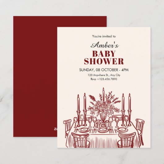 Classic Dining table baby shower 招待状 (正面/裏面)