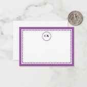 Classic Dotted Frame withe Initials & Purple ノートカード (正面/裏面インサイチュ)