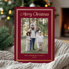 Classic Double Border Cranberry 2 Photo 箔シーズンカード