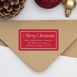Classic Double Border Red Christmas Return Address ラベル