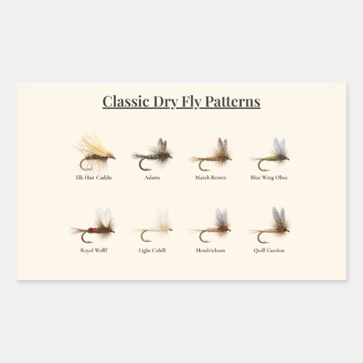 Classic Dry Fly Patterns Sticker – 8 Patterns 長方形シール (正面)