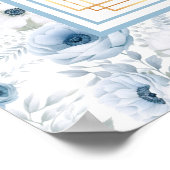 Classic Dusty Blue Boho Gold Glitter Seating Chart ポスター (角)