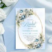 Classic Dusty Blue Floral Eucalyptus Bridal Shower 招待状