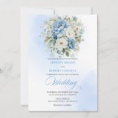 Classic Dusty Blue Floral Watercolor Wedding Invit 招待状 (正面)