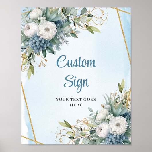 Classic Dusty Blue Greenery Custom Digital Sign ポスター (正面)
